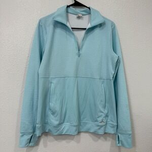 Adidas Womens Quarter Zip Pullover Sweatshirt Light Blue Ribbed Comfort Size L
